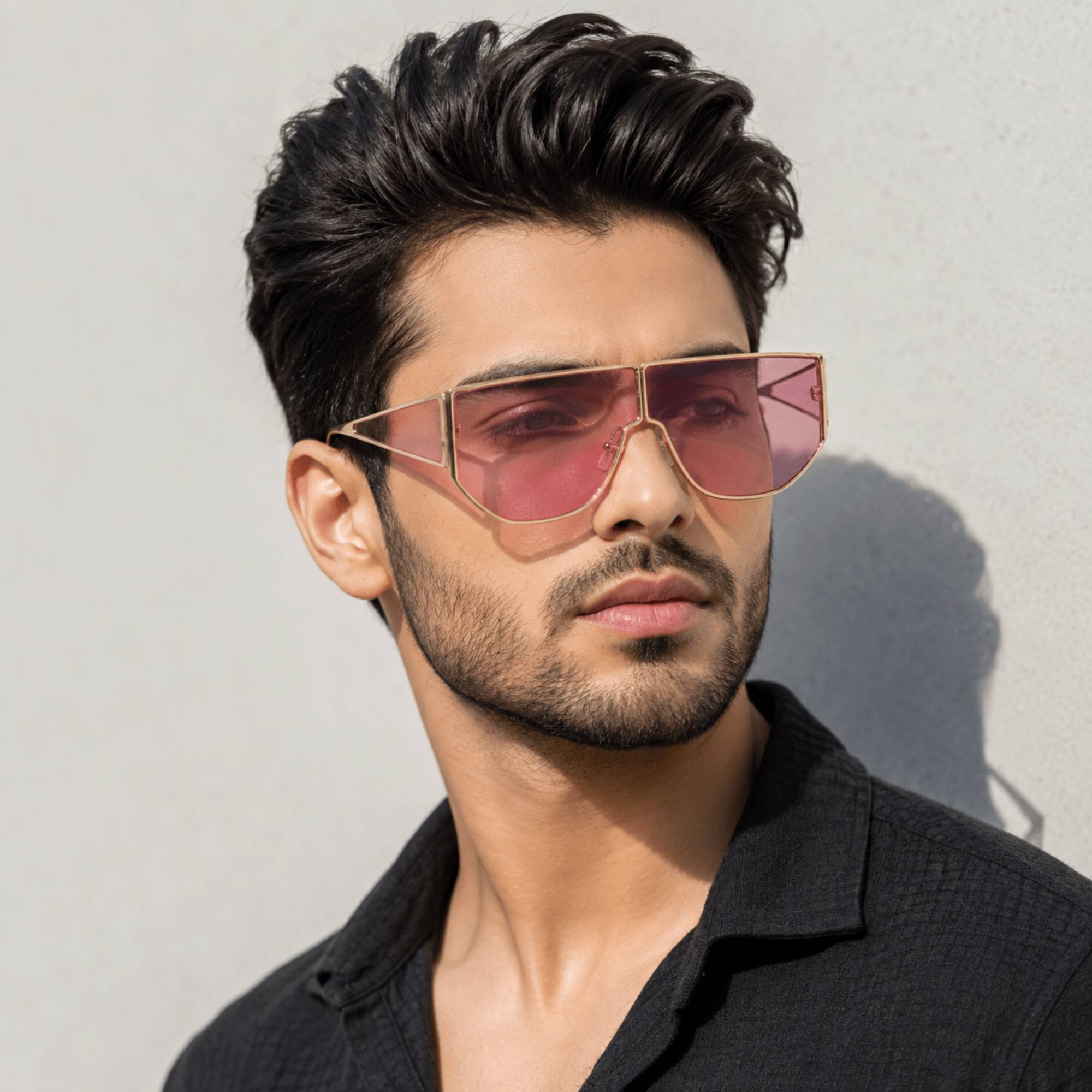 Stylish Geometric Sunglasses for Men & Women-ELS2026S05-PNK GLD