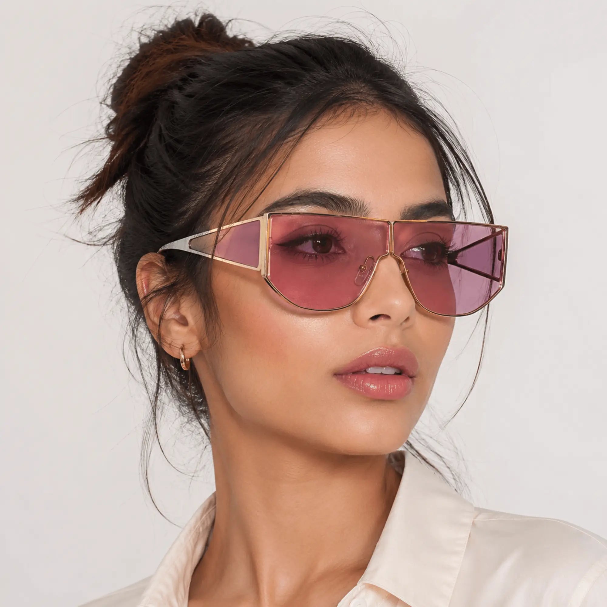 Stylish Geometric Sunglasses for Men & Women-ELS2026S05-PNK GLD