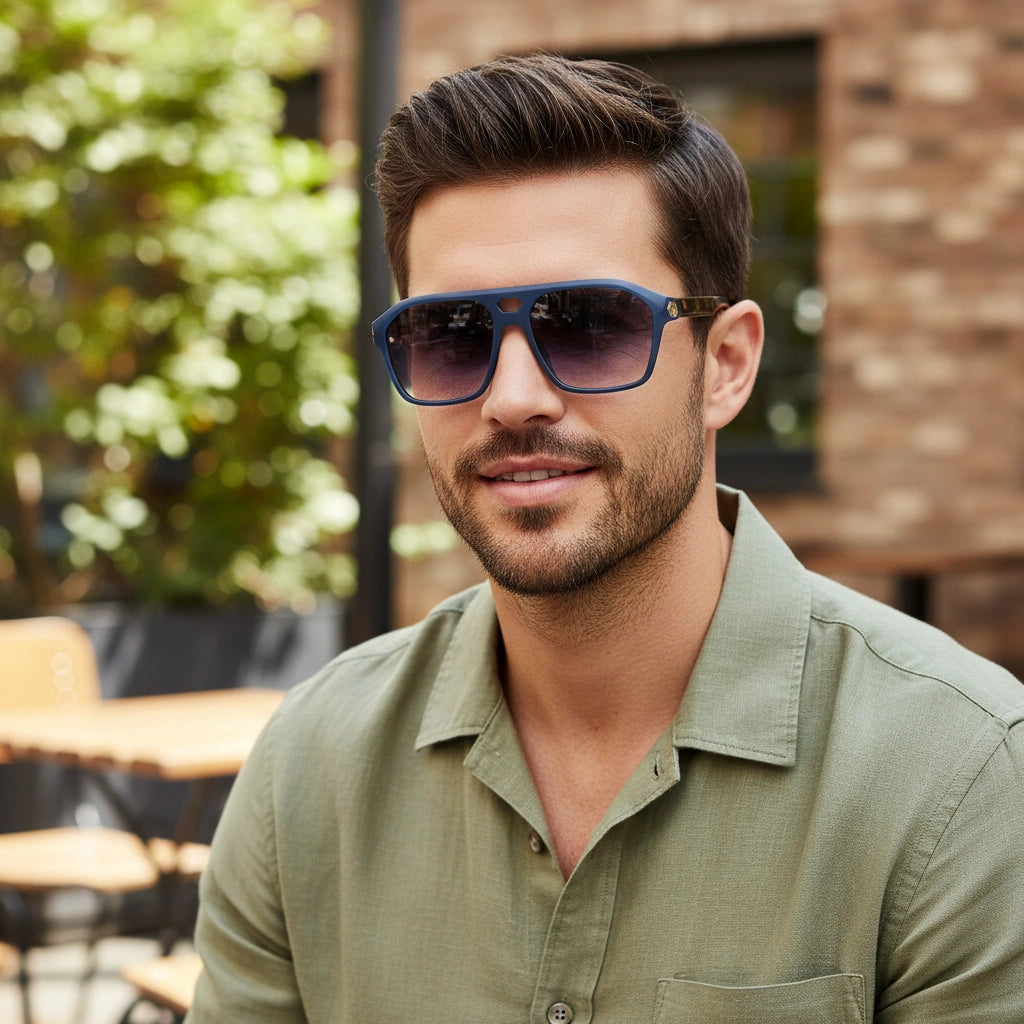 Stylish Matt Blue Rectangular Sunglasses For Men LKSM490-BLU