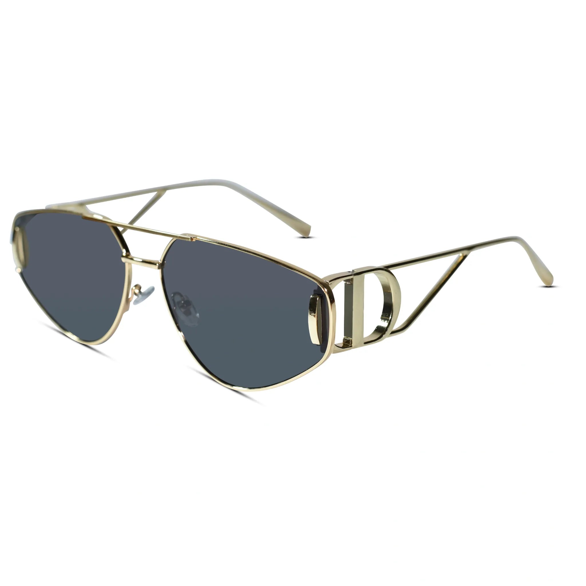Stylish Metal Frame Gold Aviator Sunglasses for Men & Women ELS2026S027-BLK
