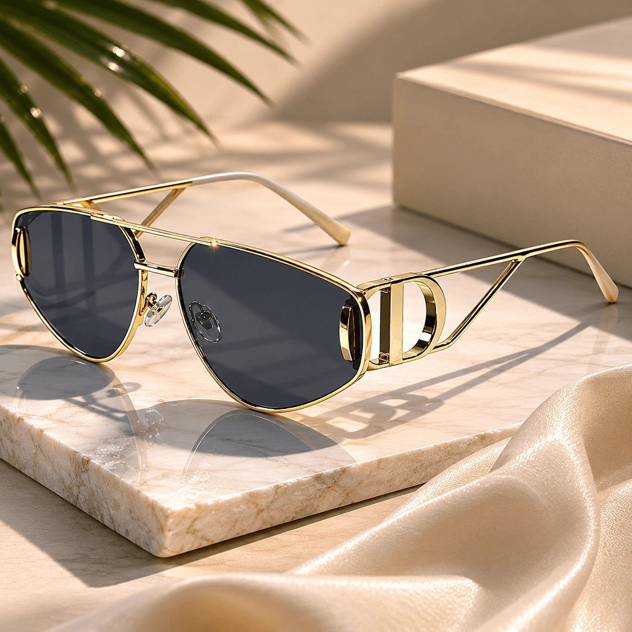 Stylish Metal Frame Gold Aviator Sunglasses for Men & Women ELS2026S027-BLK