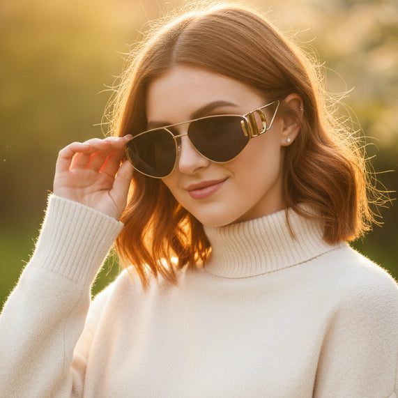 Stylish Metal Frame Gold Aviator Sunglasses for Men & Women ELS2026S027-BLK