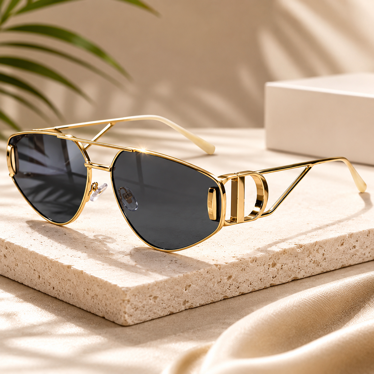 Stylish Metal Frame Gold Aviator Sunglasses for Men & Women ELS2026S027-BLK