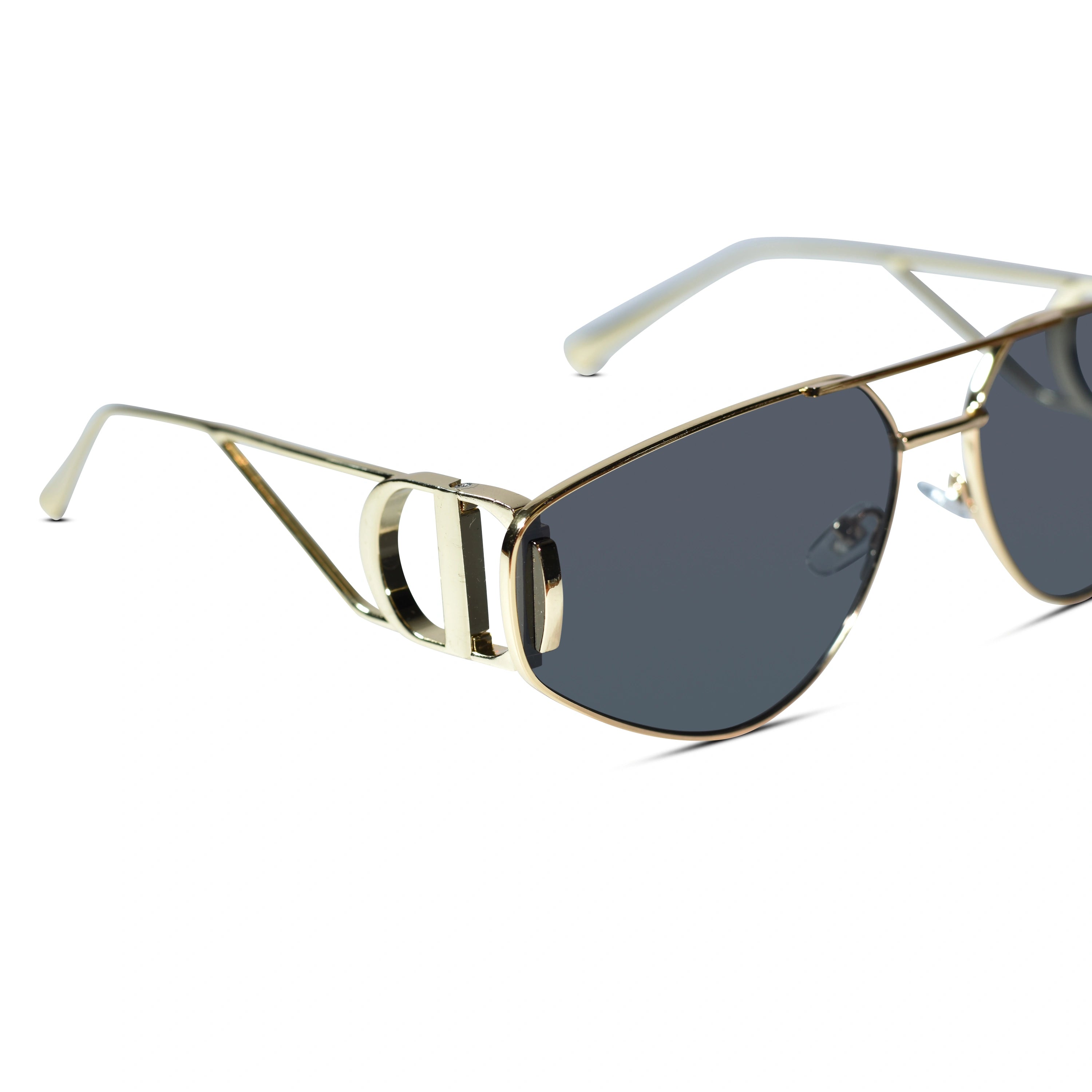 Stylish Metal Frame Gold Aviator Sunglasses for Men & Women ELS2026S027-BLK
