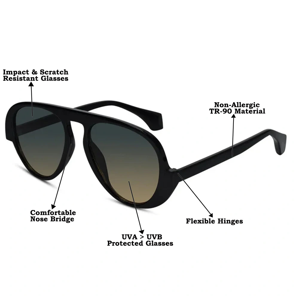 Stylish Pilot Shape Black Sunglasses Women and men LKSM488-BLK