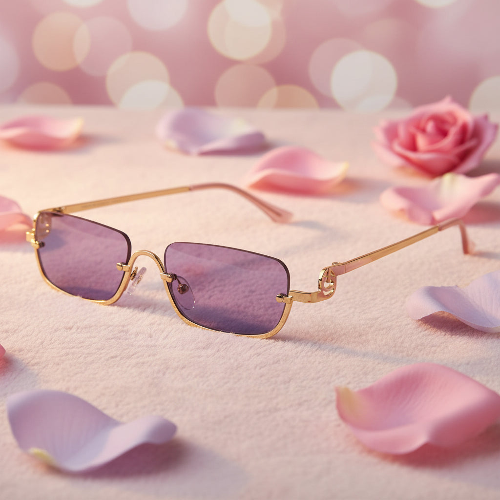 Stylish Purple Tint Rectangular Sunglasses for Men & Women ELS2026S08-PRPL GLD