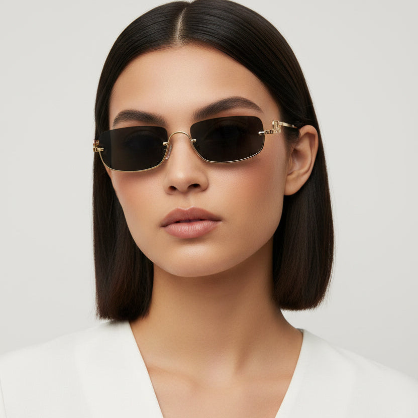 Stylish Rectangular Sunglasses for Men & Women ELS2026S08-BLK GLD