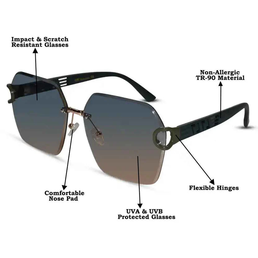 SunEdge | Oversize Hexagonal Rimless Green Sunglasses For Women ELS8111-GRN