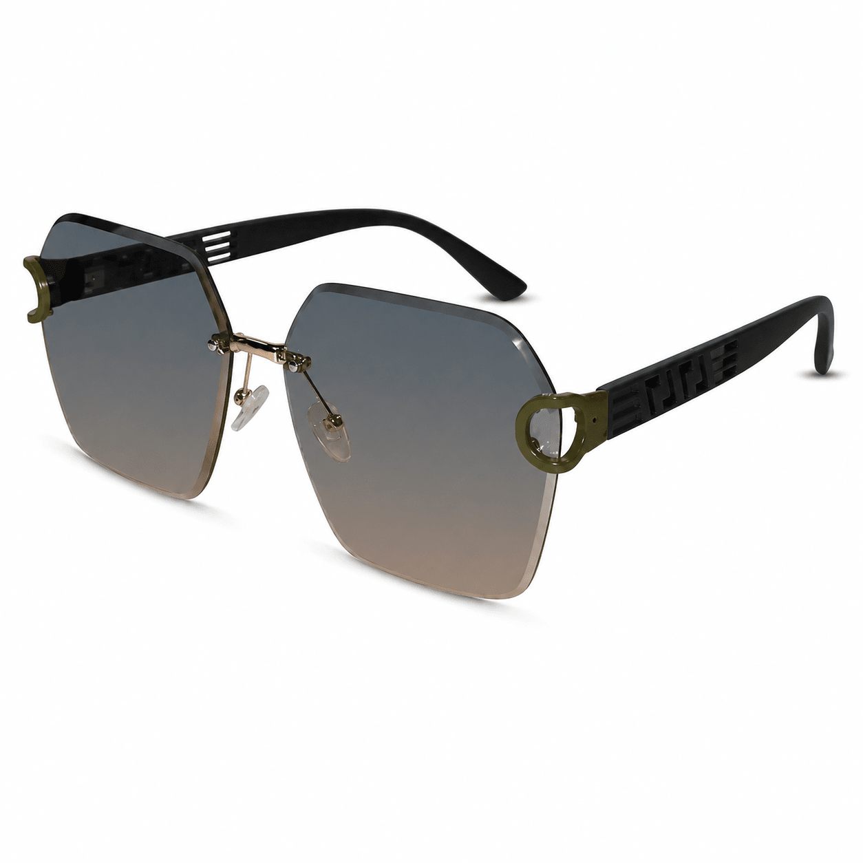 SunEdge | Oversize Hexagonal Rimless Green Sunglasses For Women ELS8111-GRN