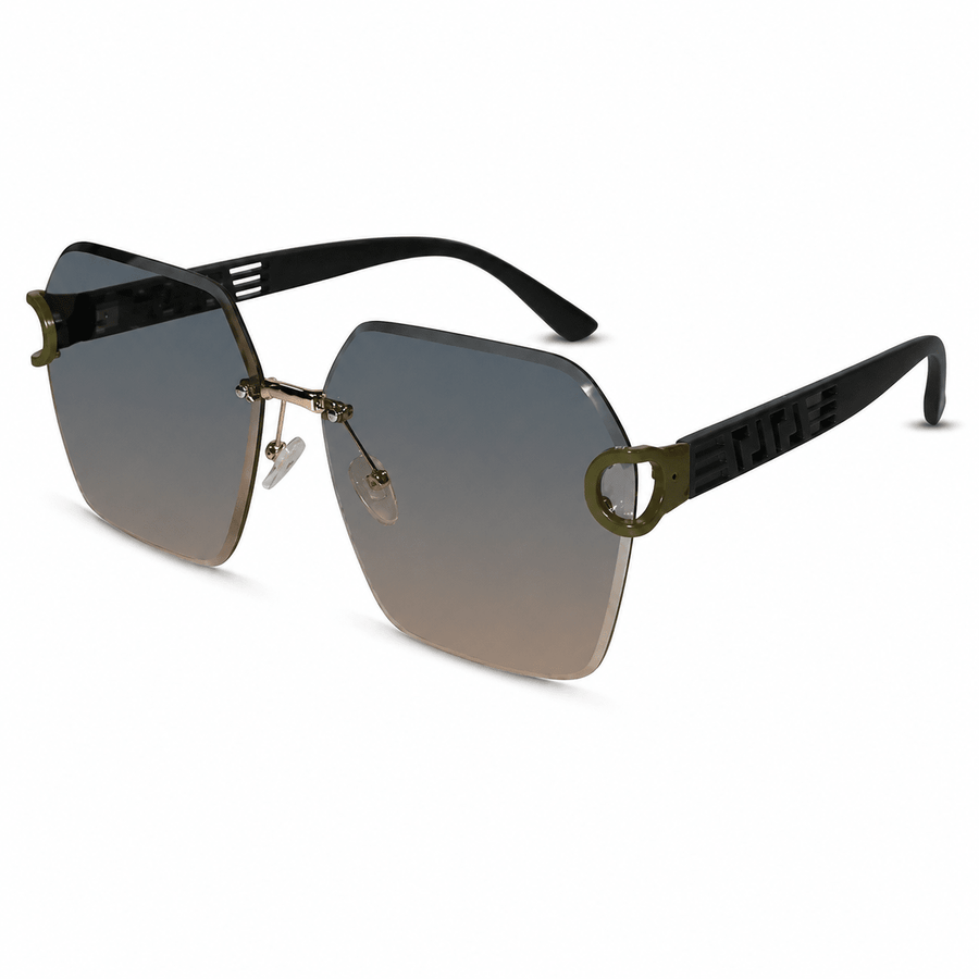 SunEdge | Oversize Hexagonal Rimless Green Sunglasses For Women