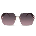 Full-view oversize hexagonal rimless pink sunglasses with Non allergic  TR90 material 