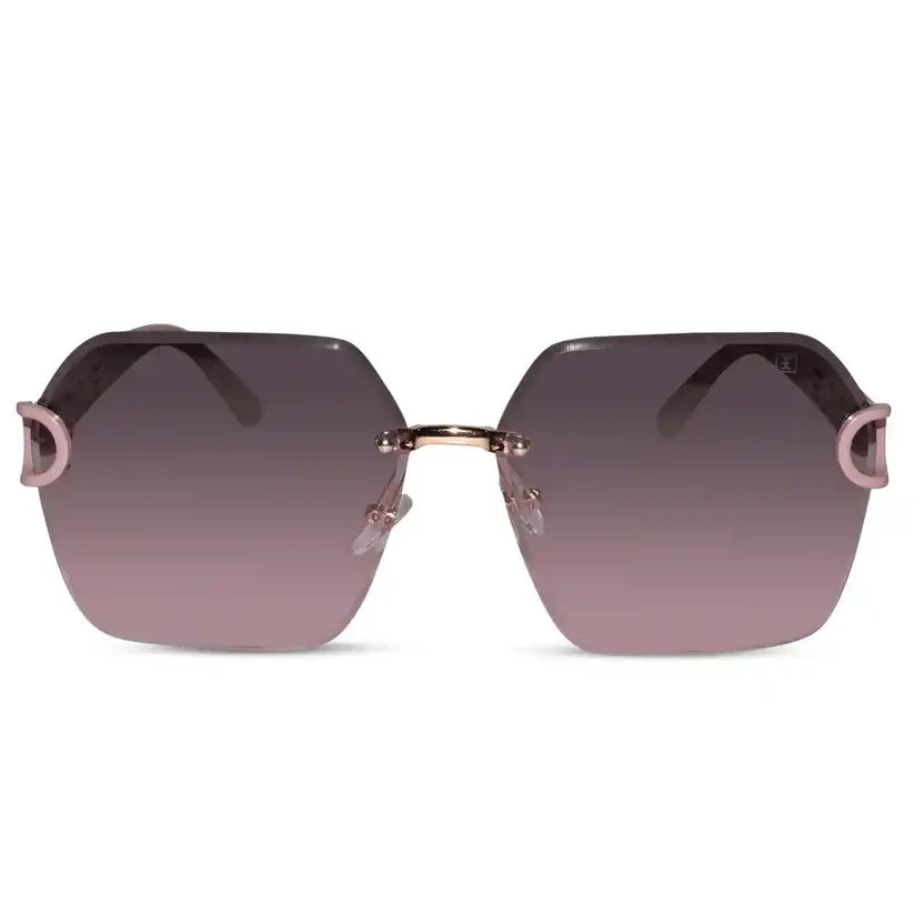 Full-view oversize hexagonal rimless pink sunglasses with Non allergic  TR90 material 