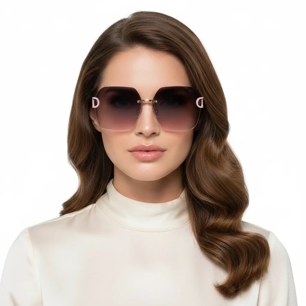 SunEdge | Oversize Hexagonal Rimless Pink Sunglasses For Women ELS8111-PNK