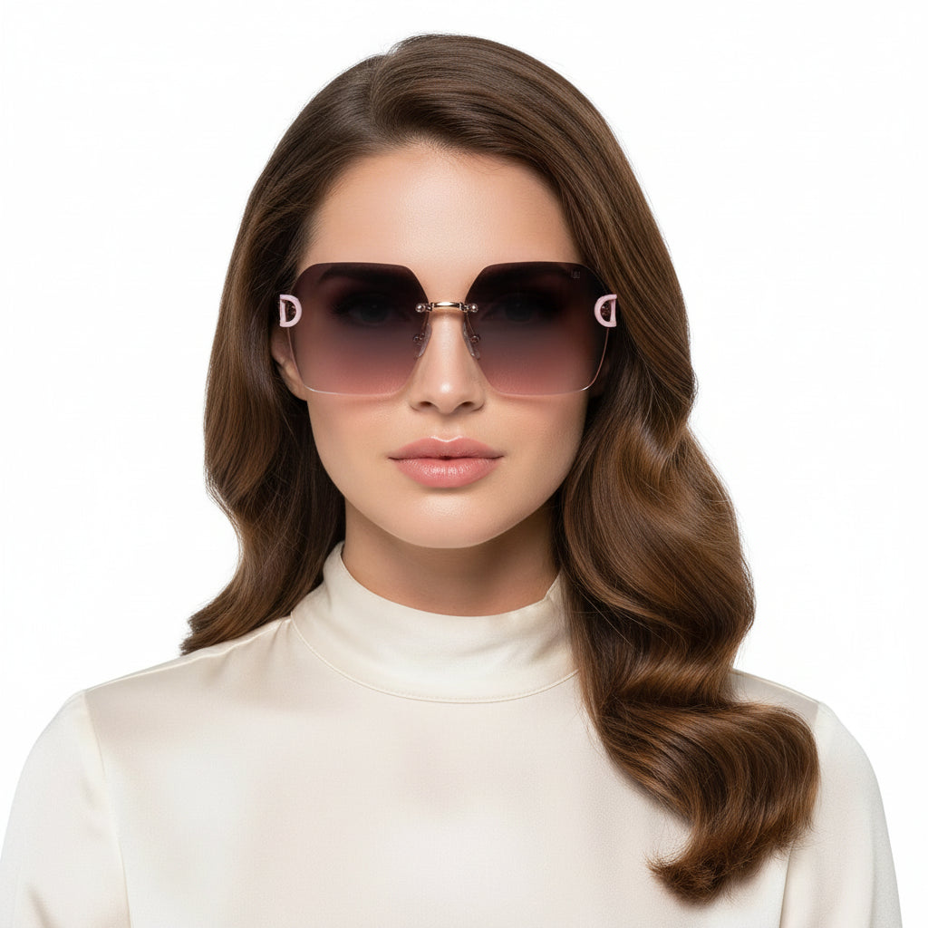 SunEdge | Oversize Hexagonal Rimless Pink Sunglasses For Women ELS8111-PNK