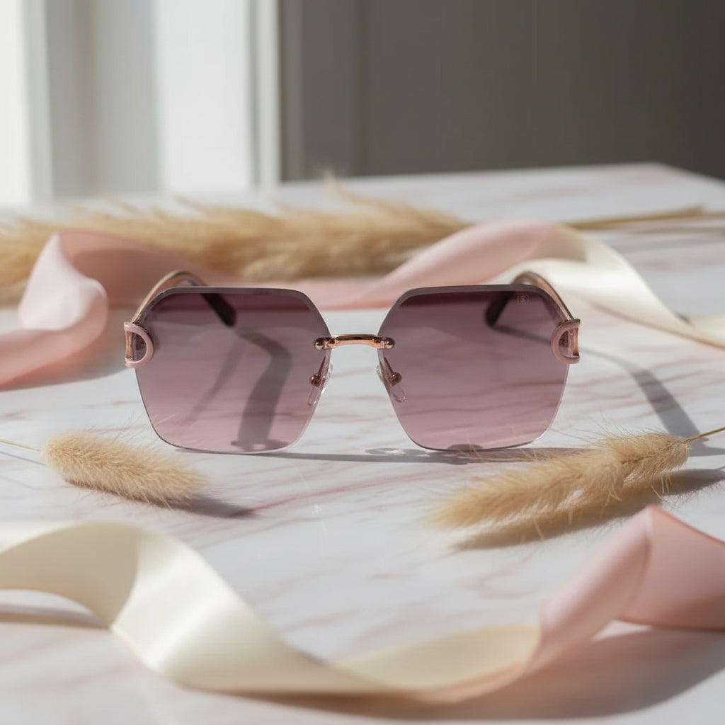 SunEdge | Oversize Hexagonal Rimless Pink Sunglasses For Women ELS8111-PNK