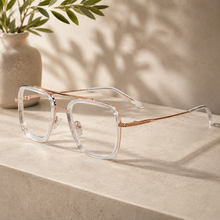 Transparent Gold Full Rim Rectangular Eyeglasses For Men
