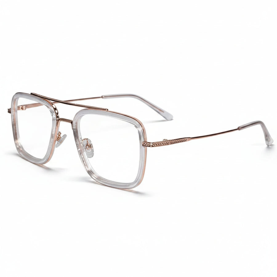 Transparent Gold Full Rim Rectangular Eyeglasses For Men