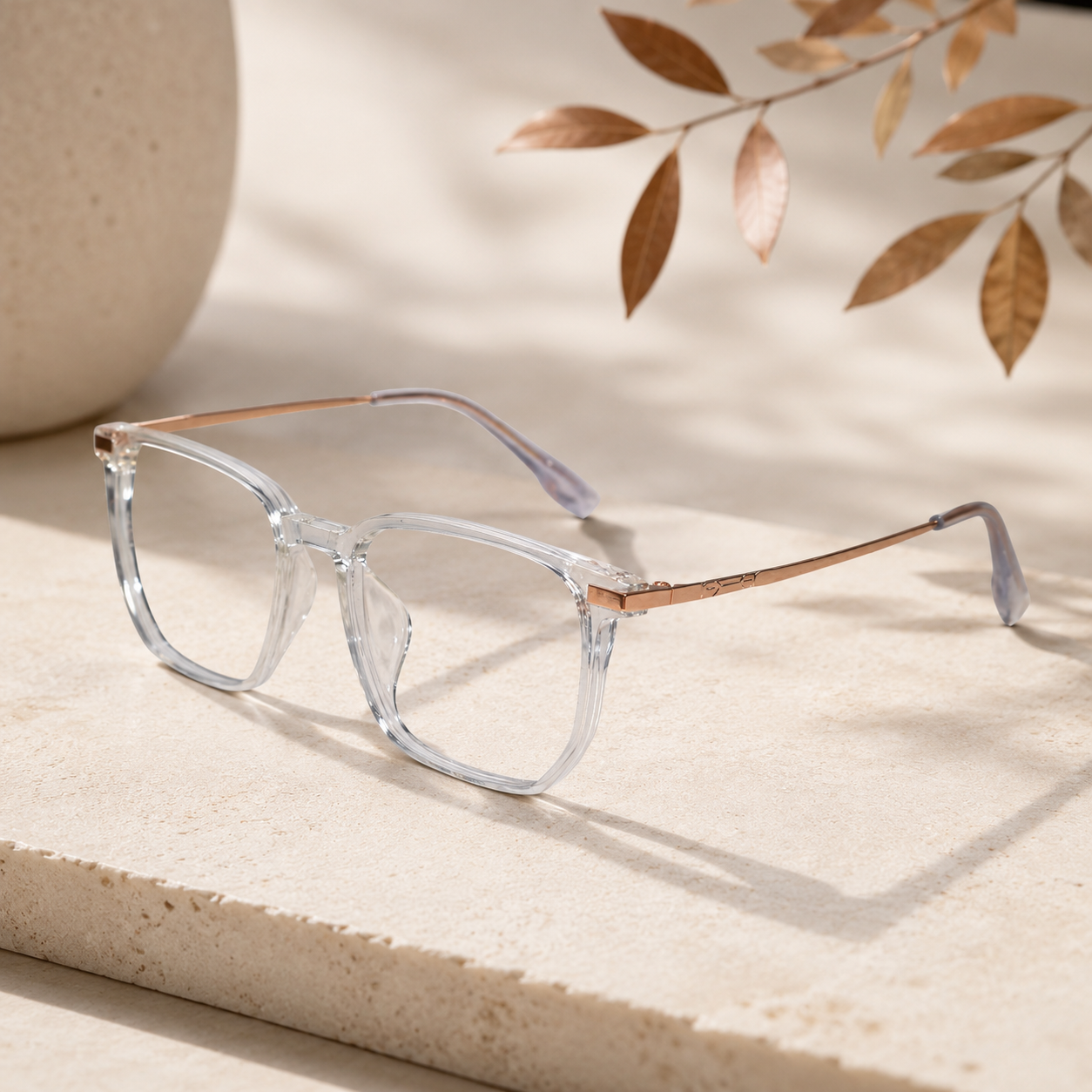 Transparent & Gold Square Eyeglasses For Men & Women ELE98014-TRANS