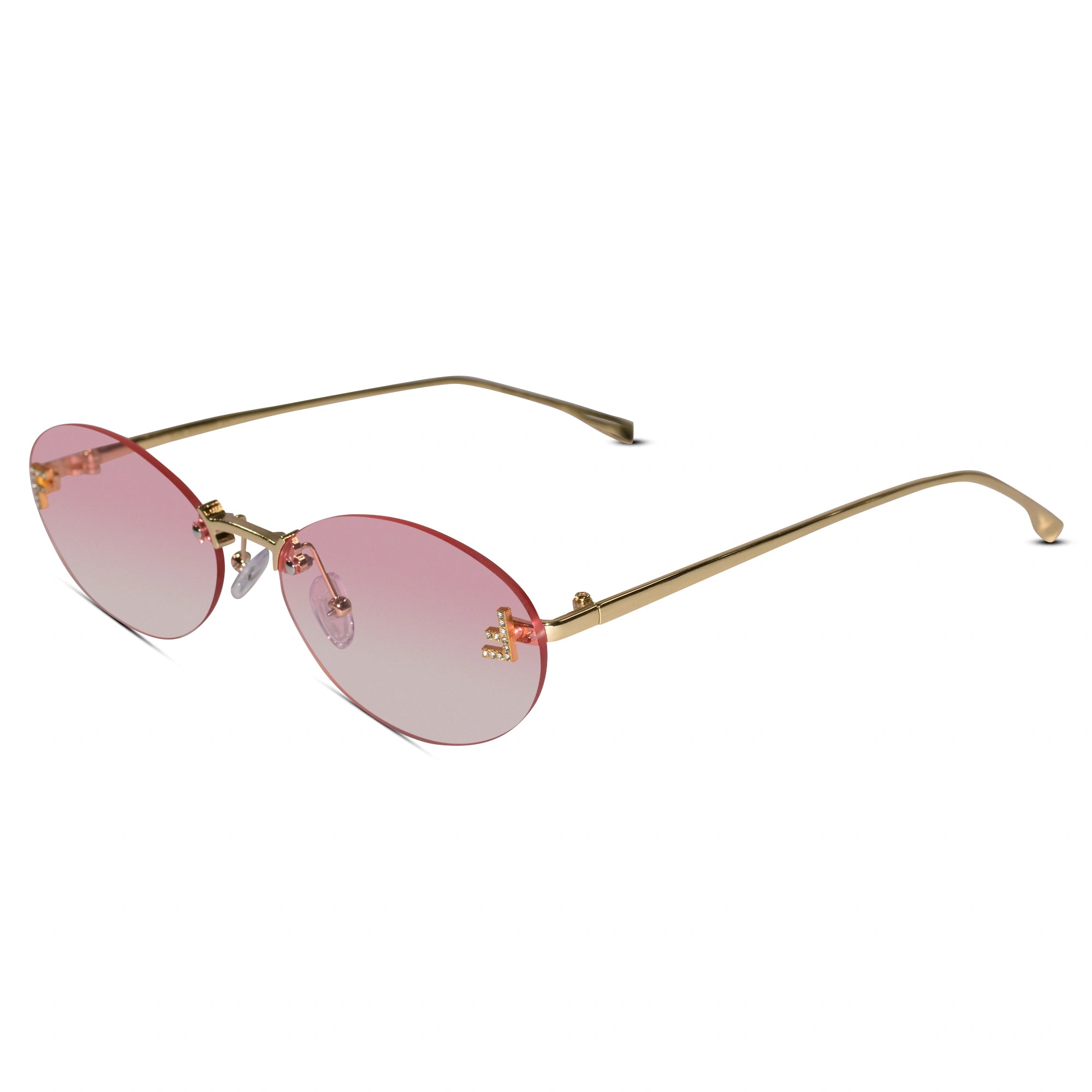 Trendy Rimless Oval Pink Sunglasses for Women-ELS3018-PINK