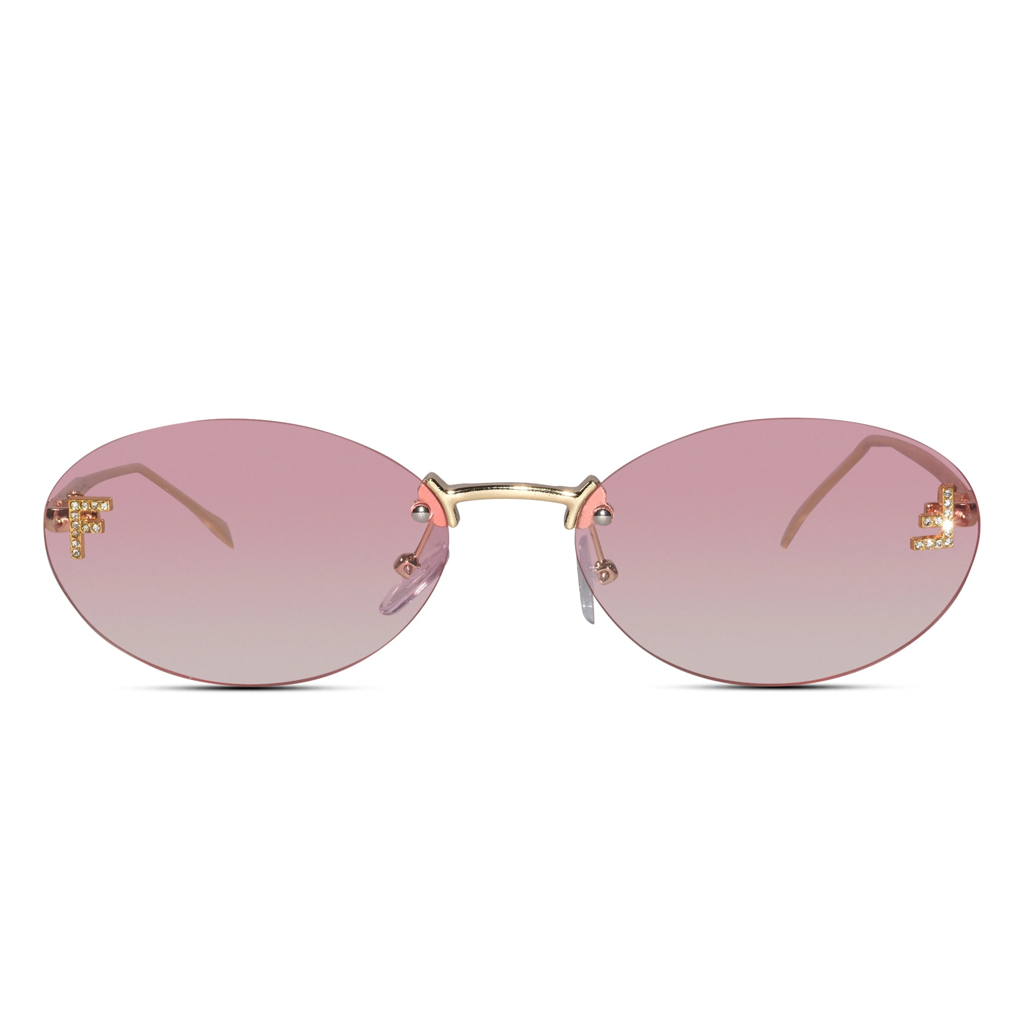 Trendy Rimless Oval Pink Sunglasses for Women-ELS3018-PINK