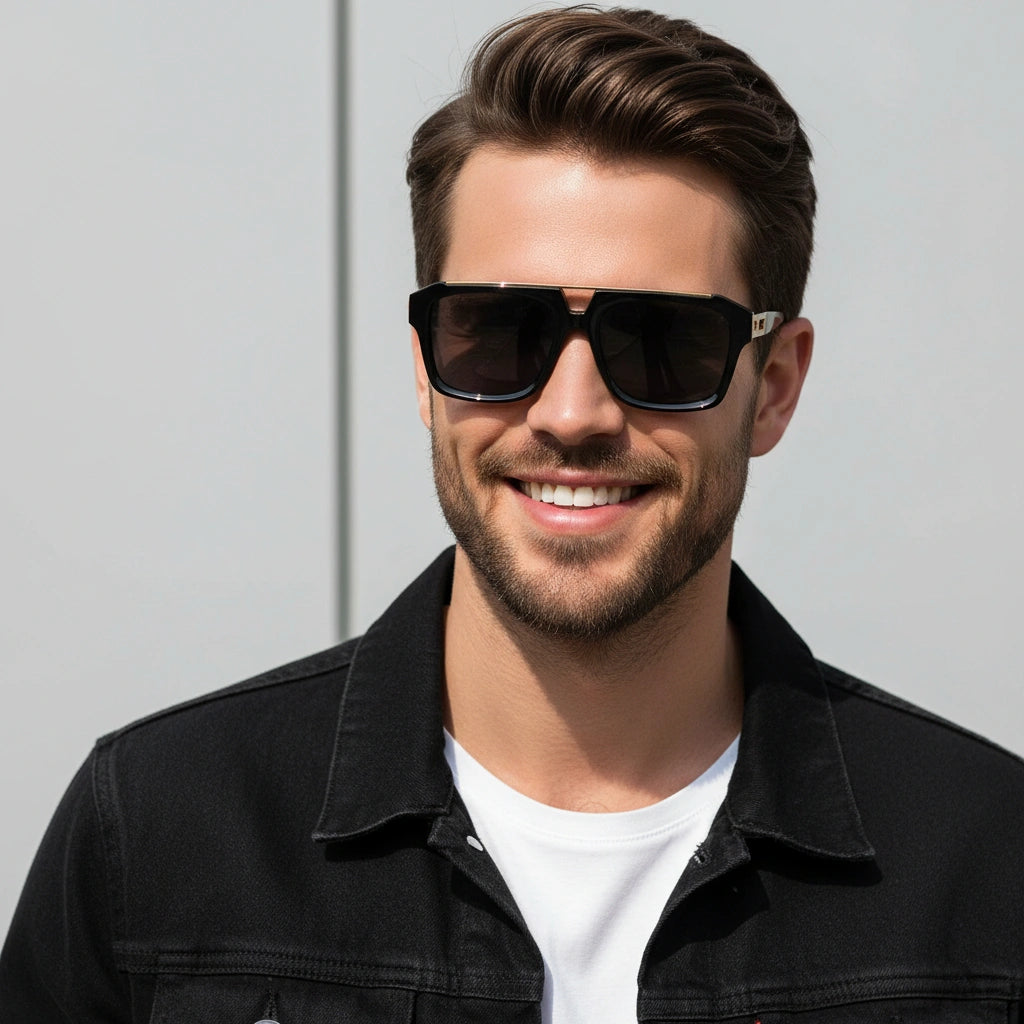 URBAN Black & Golden Rectangular Sunglasses For Men ELS500-BLK