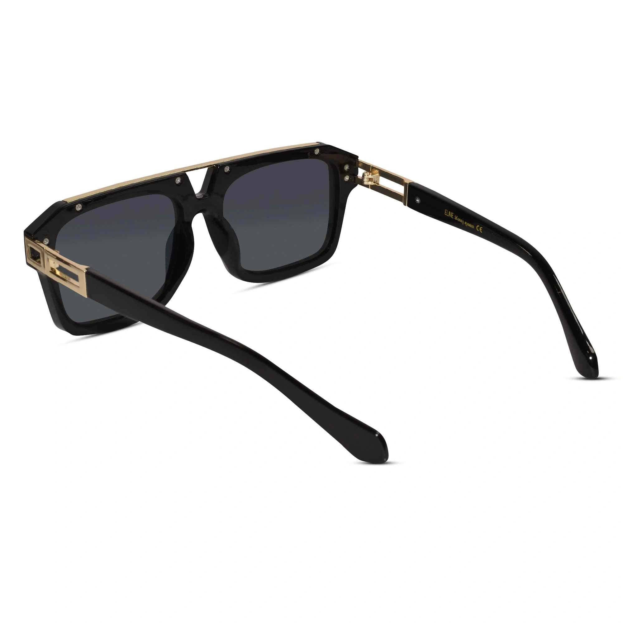 URBAN Black & Golden Rectangular Sunglasses For Men ELS500-BLK