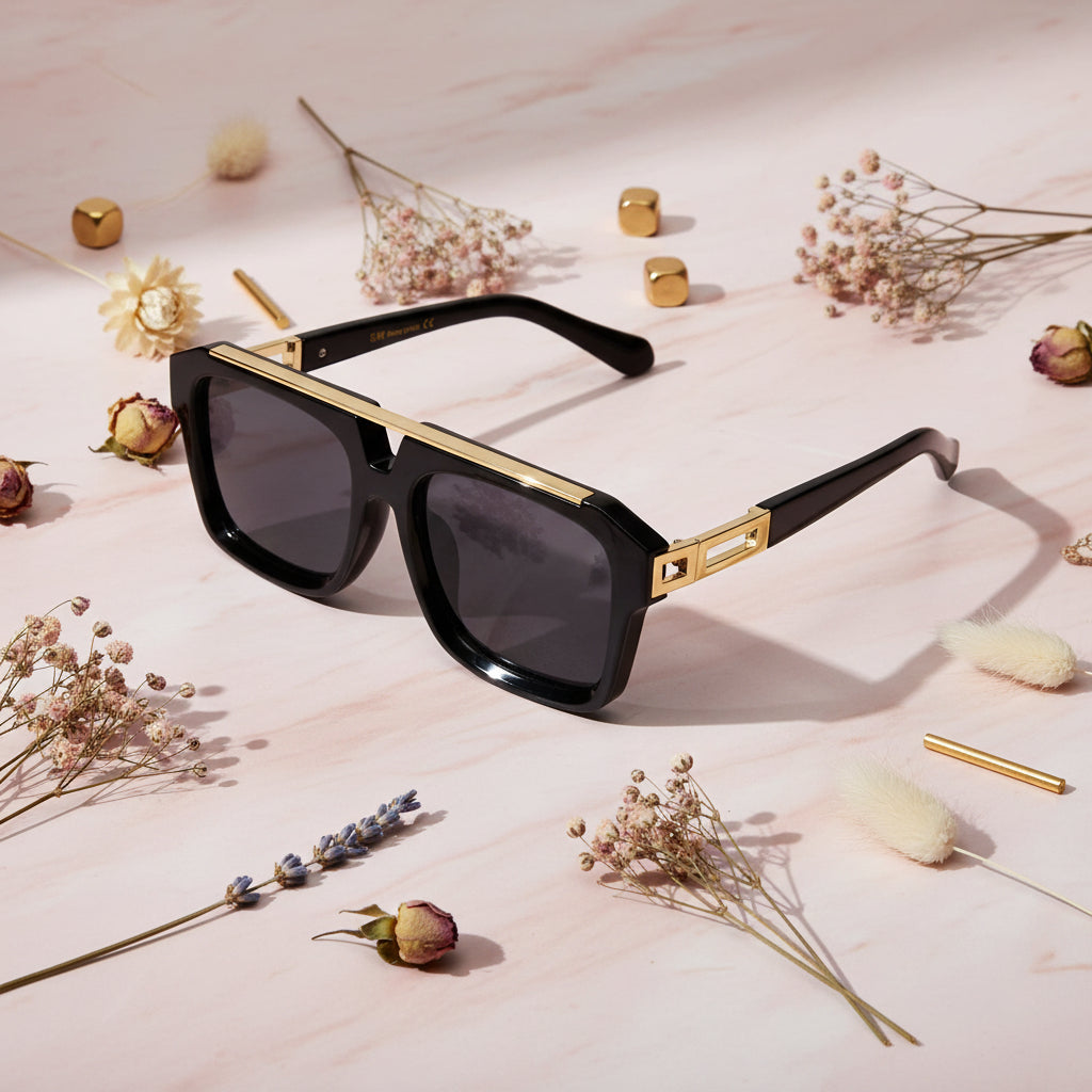 URBAN Black & Golden Rectangular Sunglasses For Men ELS500-BLK