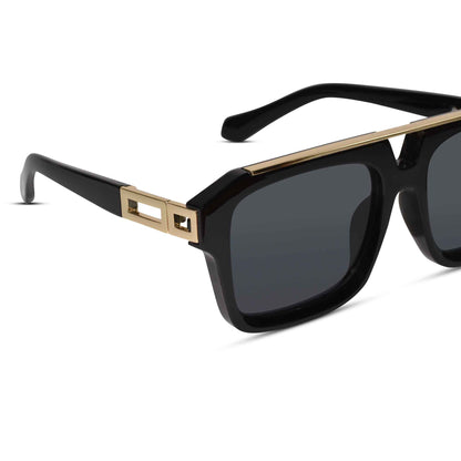 URBAN Black & Golden Rectangular Sunglasses