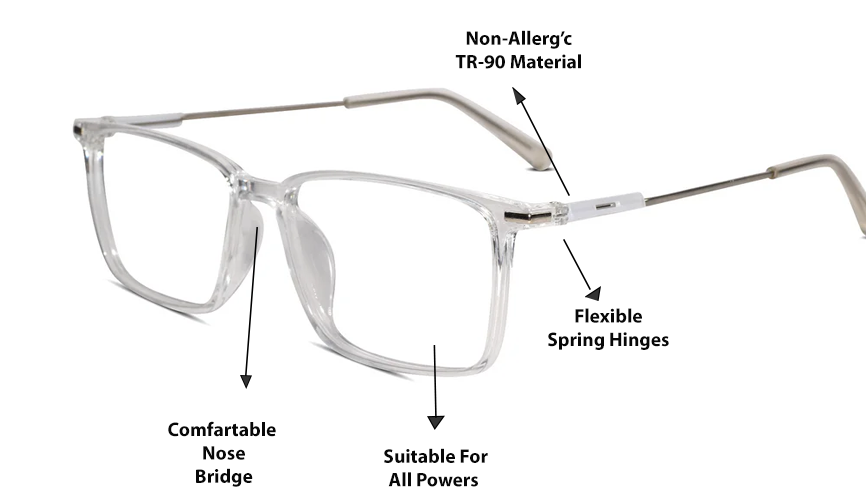 Transparent Rectangular Eyeglasses For Men & Women