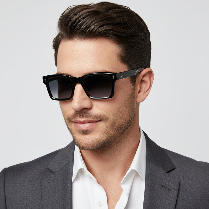 Black Rectangular Sunglasses For Men LKS65019-BLK