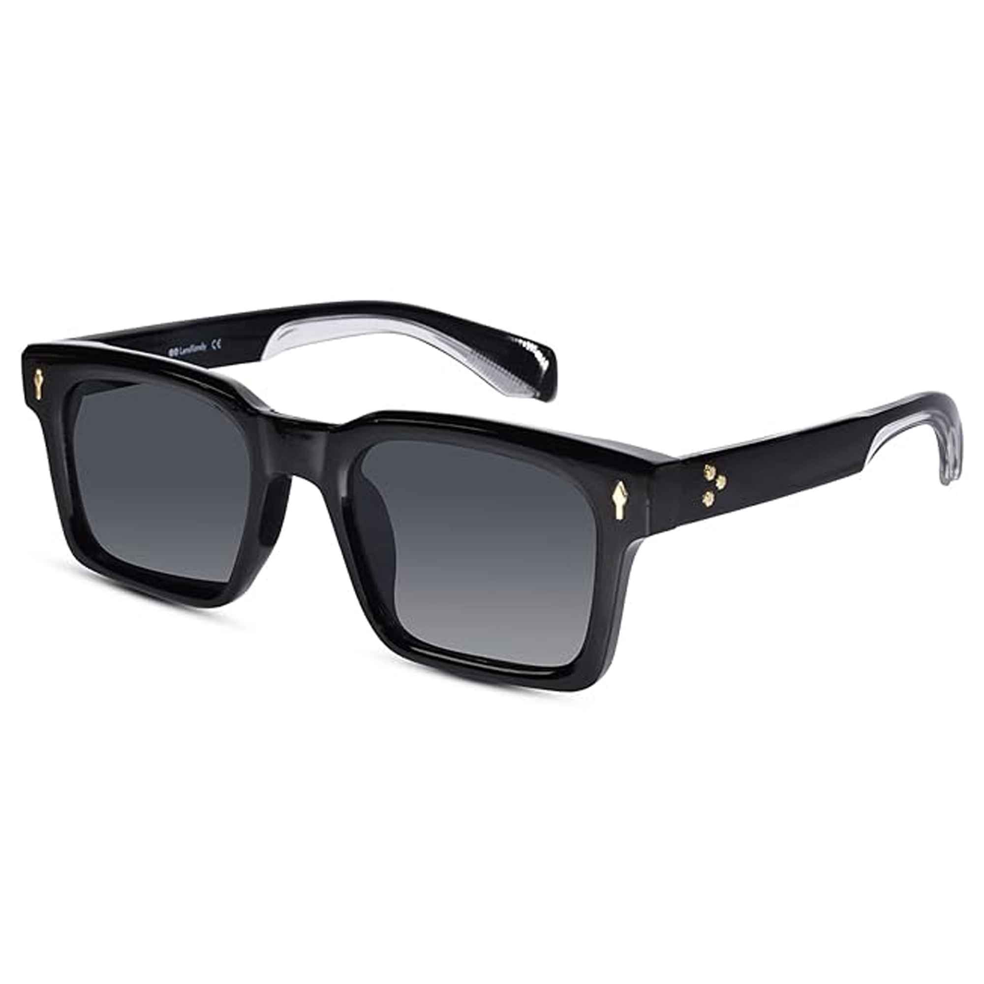 Black Rectangular Sunglasses For Men LKS65019-BLK