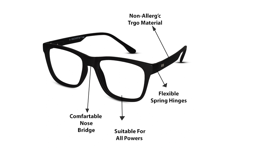 Matt Black Rectangular Eyeglasses & Computer Glasses For Men & Women
