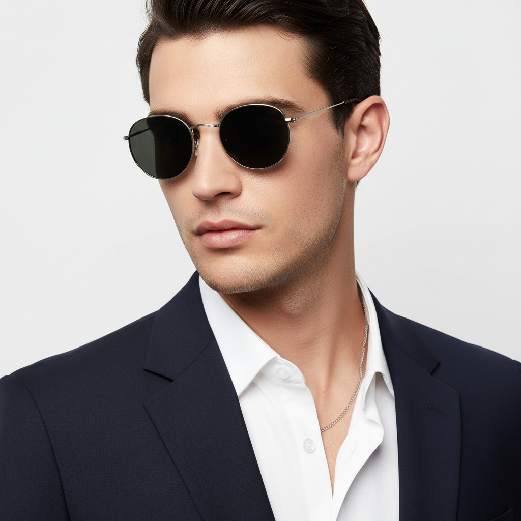 Vintage Polarised Silver Round Sunglasses Men & Women LKS3701-Silver