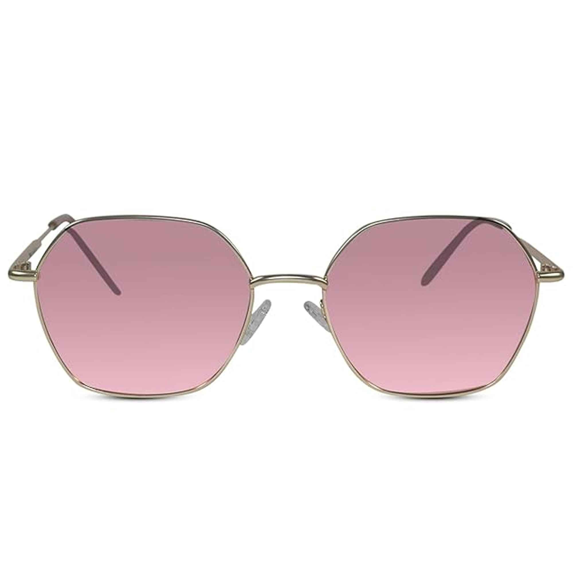 Matt Gold Hexagonal Pink Mirror Sunglasses