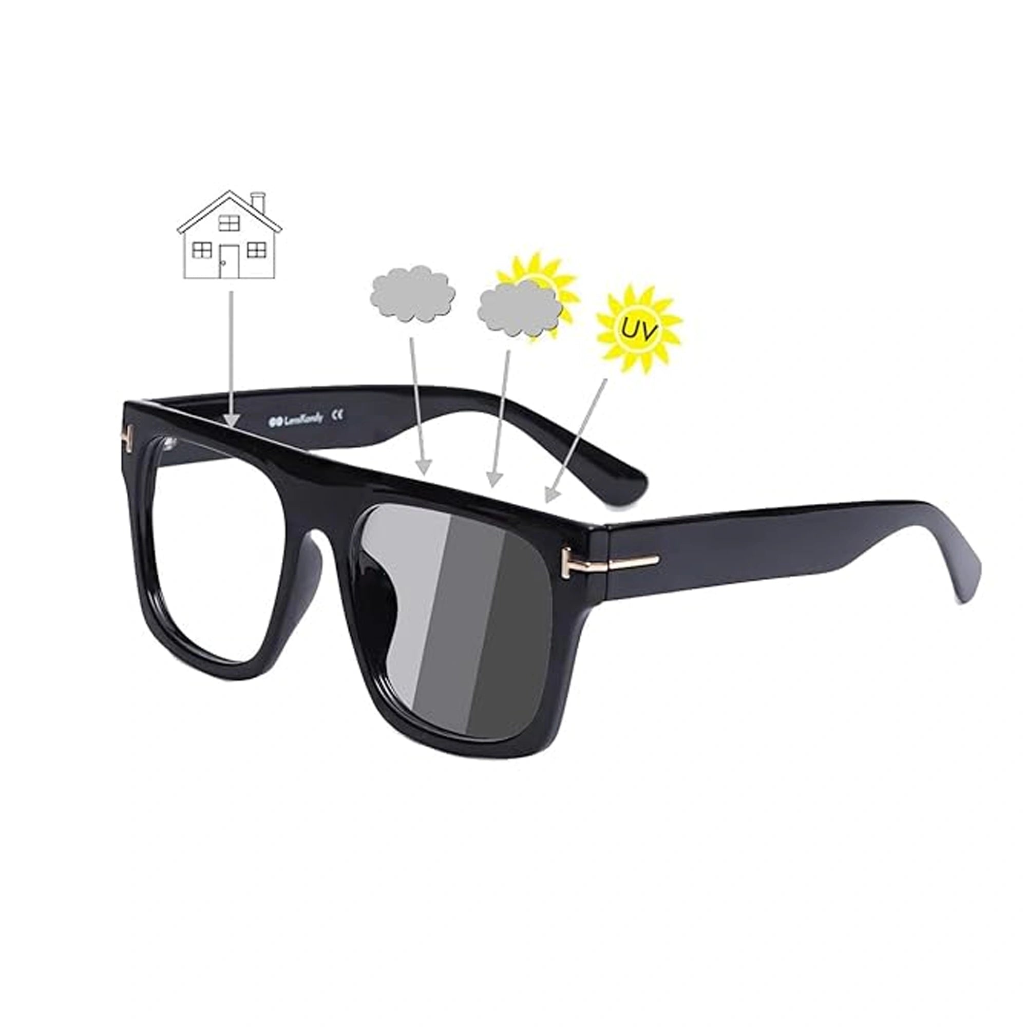 Shiny Black Photochromic Computer Glasses LKPC0001-BLK