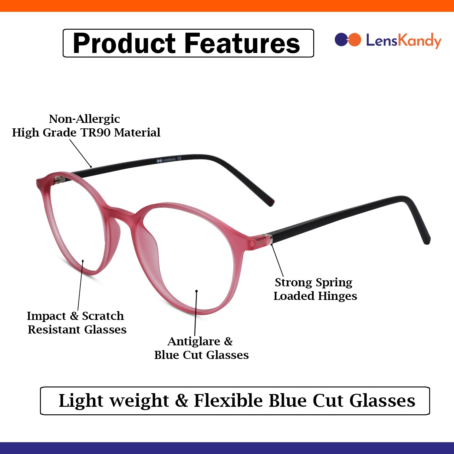 VINTAGE Ultra Light Matt Pink Round Eyeglasses For Men & Women LKE05-PNK