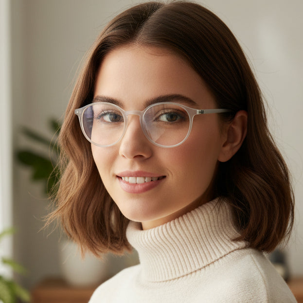 VINTAGE  Ultra Light Matt White Round Eyeglasses For Men & Women LKE05-WHT