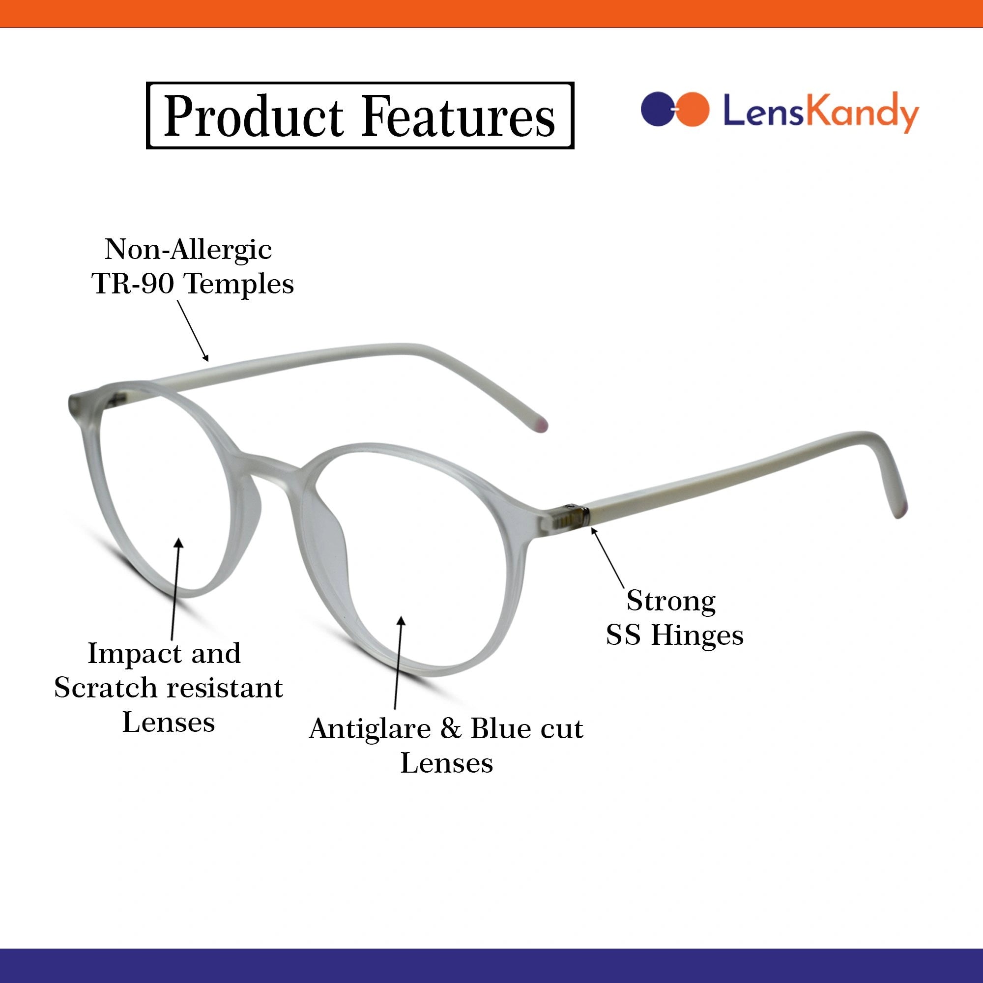 VINTAGE  Ultra Light Matt White Round Eyeglasses For Men & Women LKE05-WHT