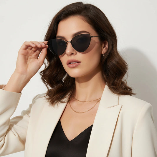 Vintage | Metal Black Cateye Sunglasses For Women LKS3493-BLK