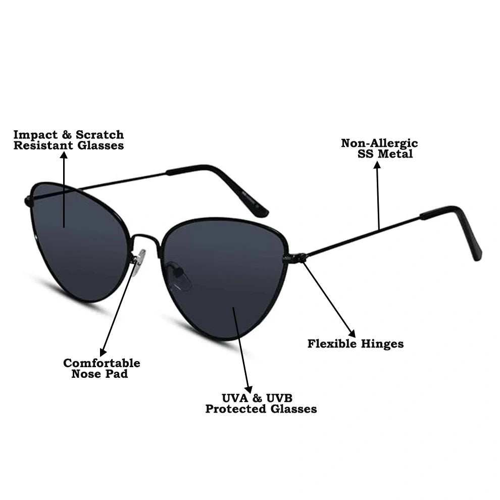 Vintage | Metal Black Cateye Sunglasses For Women LKS3493-BLK