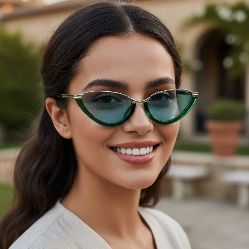 Vintage Metal Green cateye Sunglasses for Women LKS57018-GRN