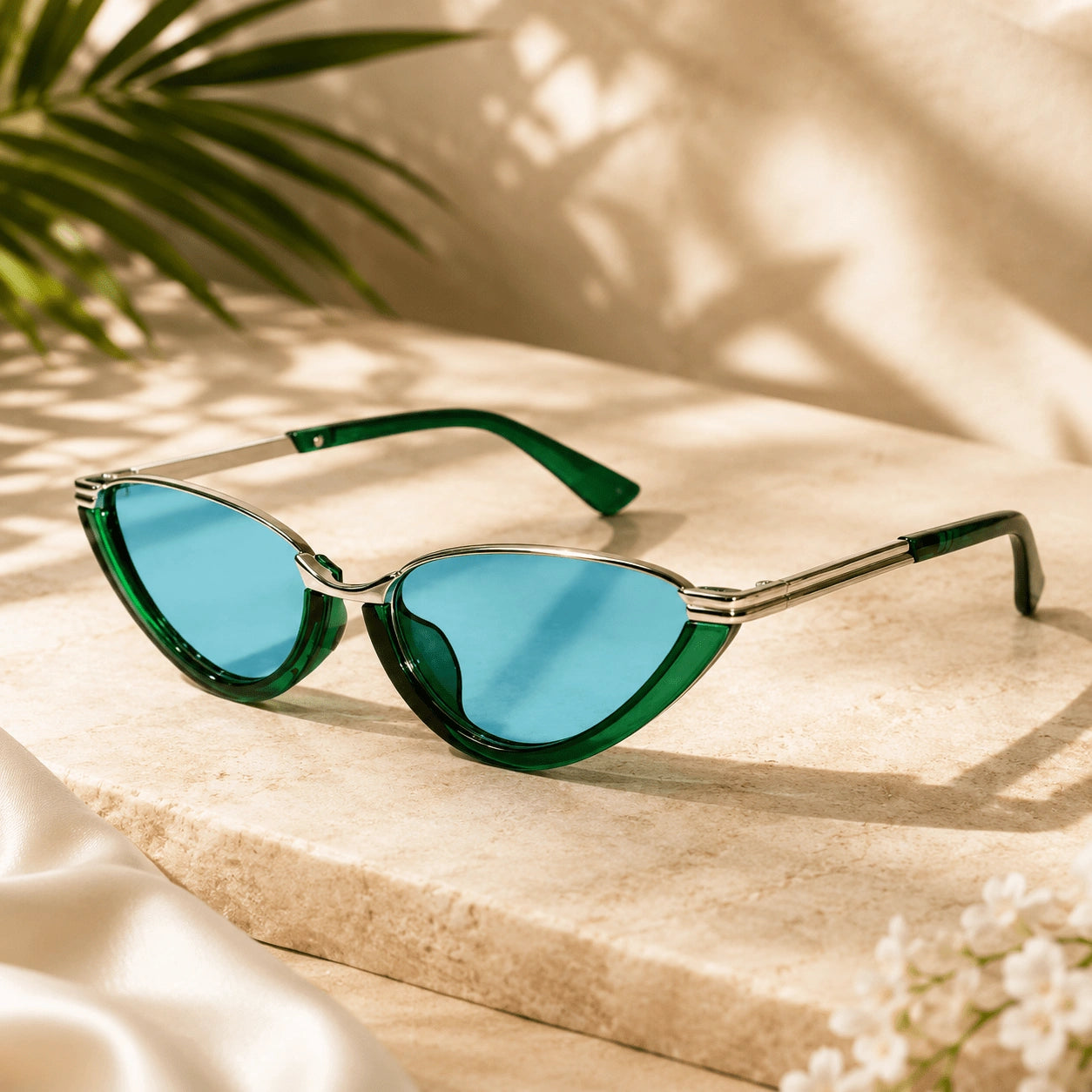 Vintage Metal Green cateye Sunglasses for Women LKS57018-GRN