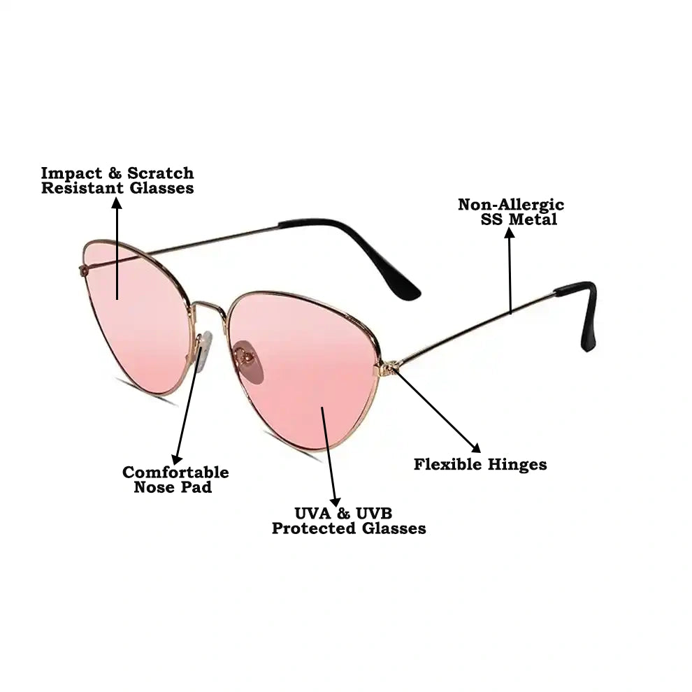 Vintage | Metal Pink Cateye Sunglasses For Women LKS3493-PNK