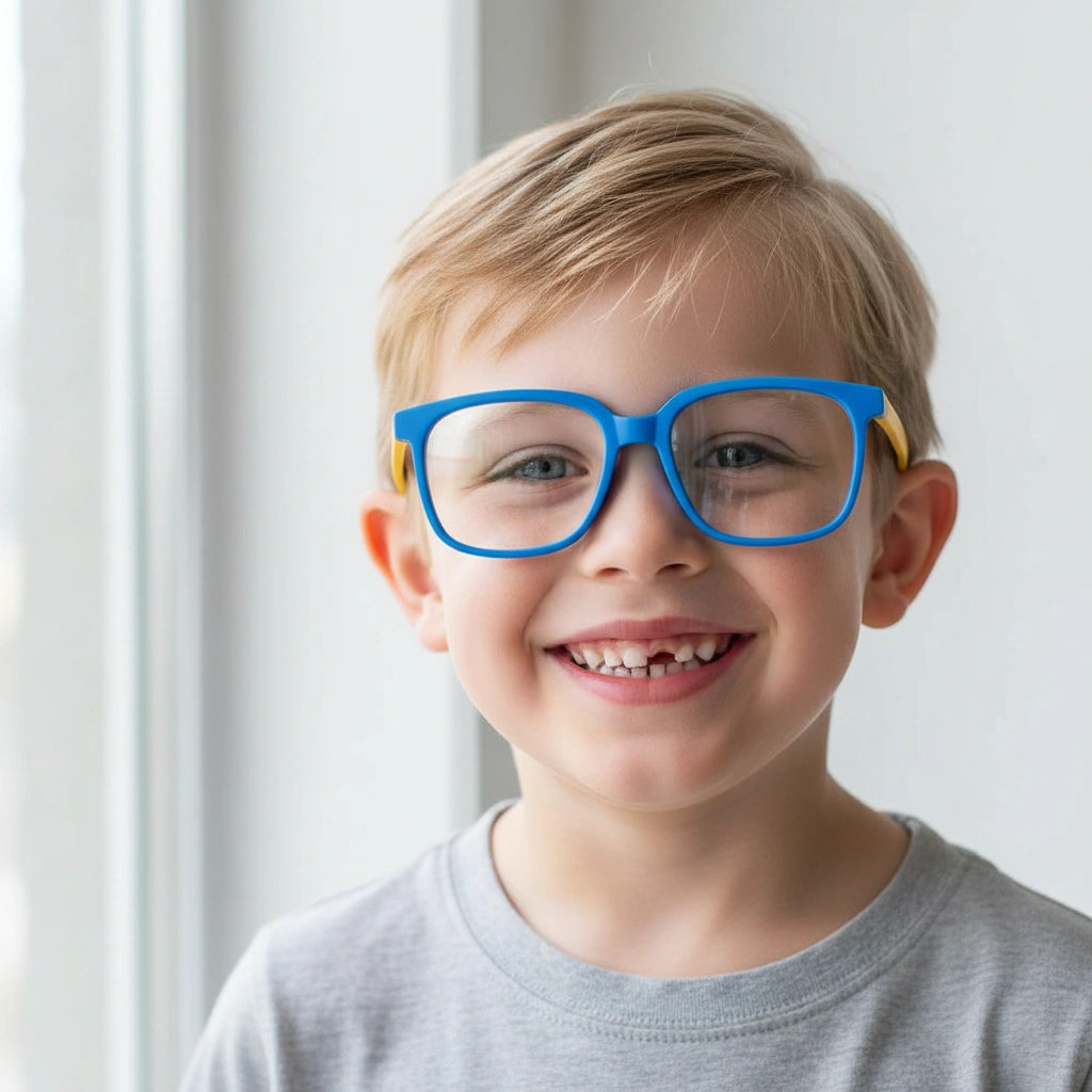 Wayfarer Shape Blue/Yellow Color Eyeglasses For Kids LKE1034-BLU