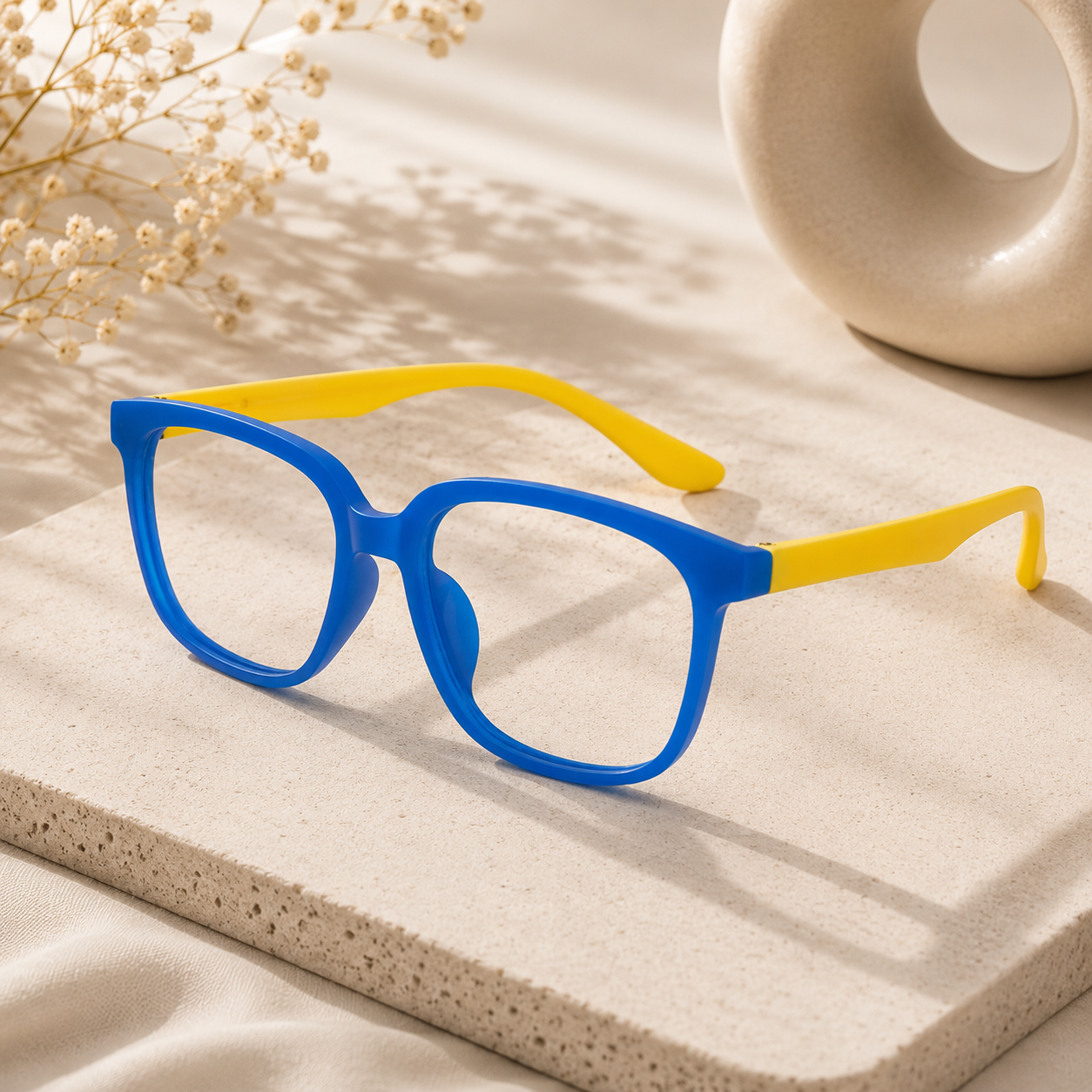 Wayfarer Shape Blue/Yellow Color Eyeglasses For Kids LKE1034-BLU