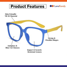 Wayfarer Shape Blue/Yellow Color Eyeglasses For Kids