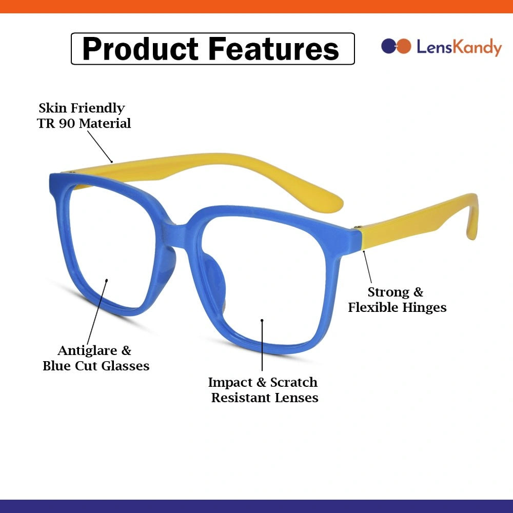 Wayfarer Shape Blue/Yellow Color Eyeglasses For Kids LKE1034-BLU