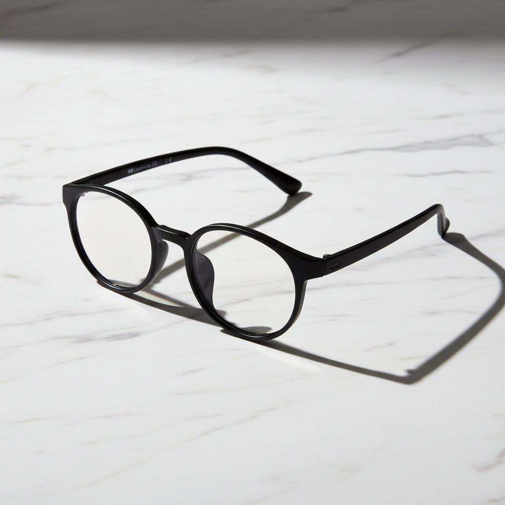 Flexible Shiny Black Round Eyeglasses LKE7135-GLOSSY BLK