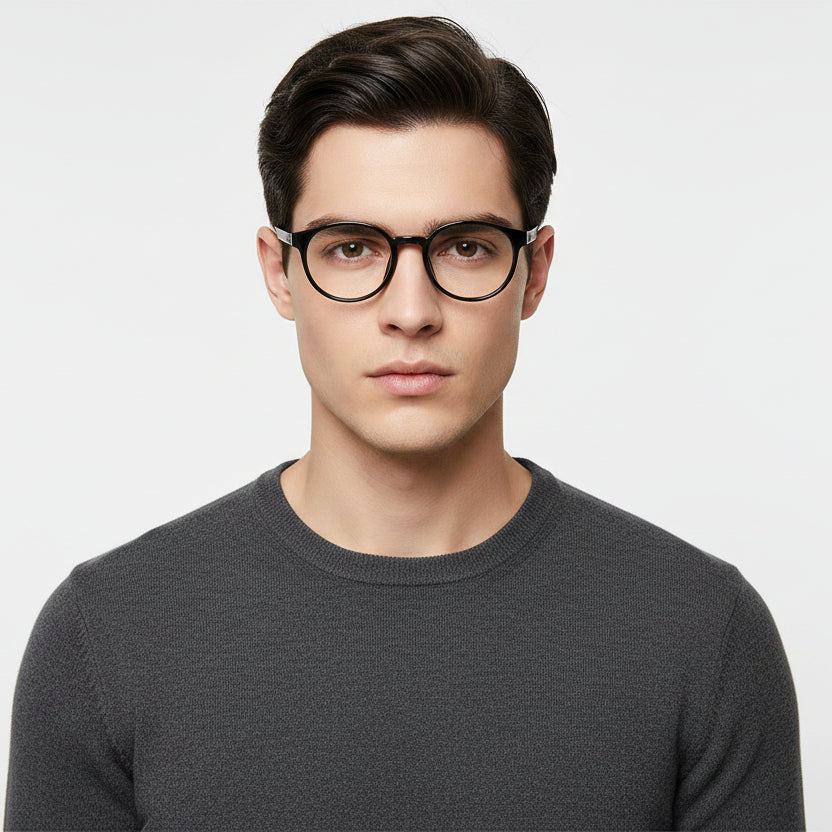 Flexible Shiny Black Round Eyeglasses LKE7135-GLOSSY BLK