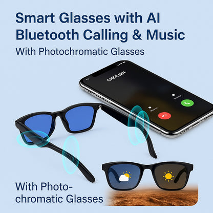 Ai Smart Clip on Bluetooth  5.3 - Music- Calling | Black Smart Blue Cut Polarised Eyeglasses For Men & Women